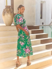 Robe mi-longue V&A I Love & Roses Twist avant à col en V et manches courtes - Image 4 de 5
