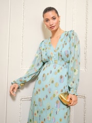 Love & Roses Green Spot Metallic Crew Neck Short Sleeve Midi Dress - Image 2 of 4