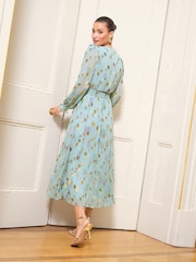 Love & Roses Green Spot Petite Metallic Crew Neck Short Sleeve Midi Dress - Image 3 of 4