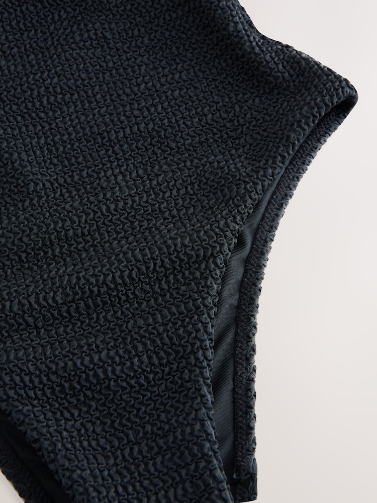 Crinkle noir - self. High Leg Tummy Control Scoop Swimsuit - Image 2 de 3