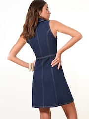 Lipsy Dark Wash Blue Collared Mini Denim Dress - Image 4 of 4