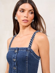 Lipsy Blue Strappy Plait Detail Denim Midi Dress - Image 3 of 4