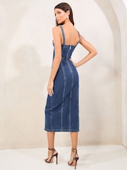 Lipsy Blue Strappy Plait Detail Denim Midi Dress - Image 4 of 4