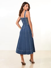 Lipsy Mid Wash Blue Strappy Denim Midi Dress - Image 4 of 5
