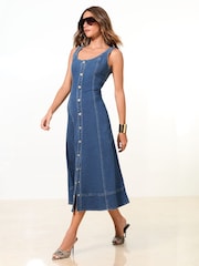 Lipsy Mid Wash Blue Strappy Denim Midi Dress - Image 5 of 5