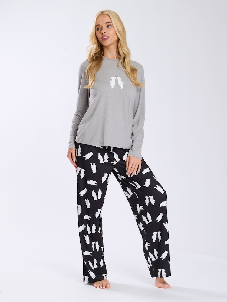Loungeable Grey Christmas Polar Bear Long Sleeves And Joggers Pyjamas Set - Image 1 of 5