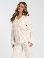 Loungeable Pink Micro Fleece Check Button Pyjamas - Image 1 of 5