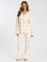 Loungeable Pink Micro Fleece Check Button Pyjamas - Image 2 of 5