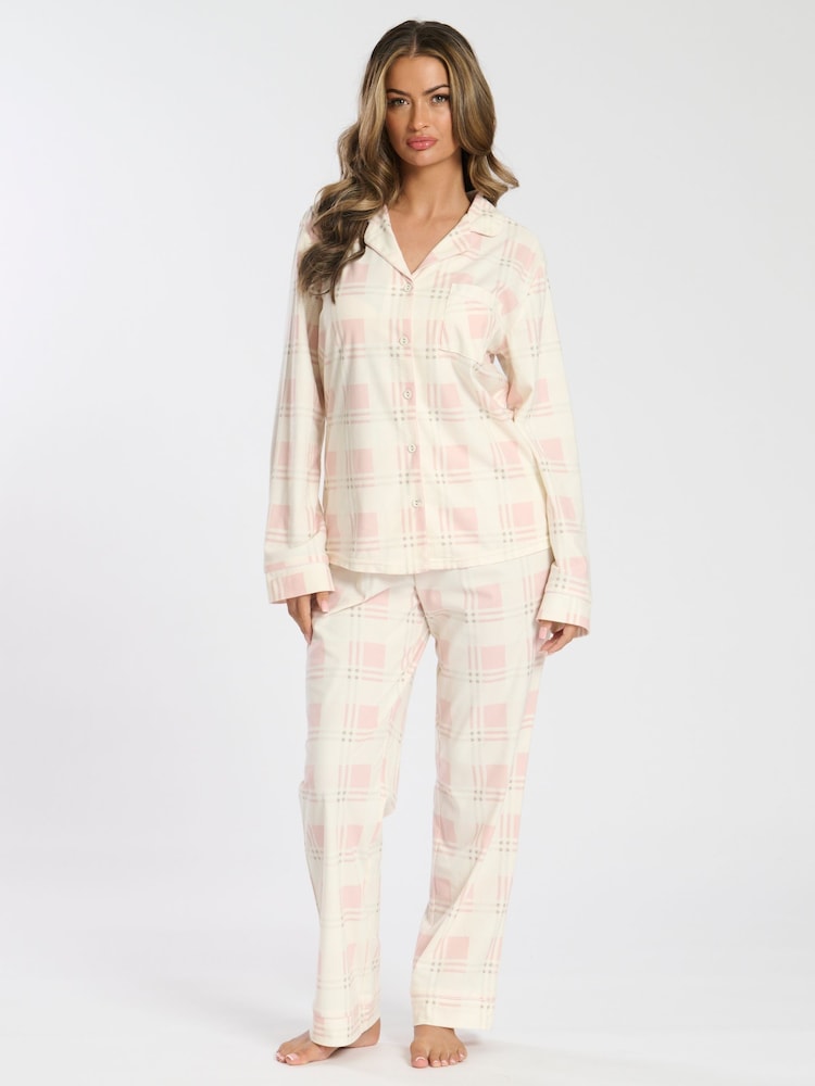 Loungeable Pink Micro Fleece Check Button Pyjamas - Image 2 of 5