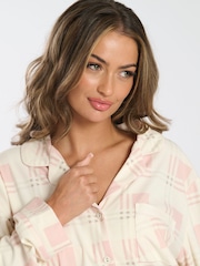 Loungeable Pink Micro Fleece Check Button Pyjamas - Image 4 of 5