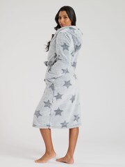 Loungeable Silver Frosted Star Cut Sherpa Hooded Midi Robe - Image 1 of 5