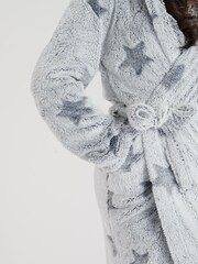 Loungeable Silver Frosted Star Cut Sherpa Hooded Midi Robe - Image 4 of 5