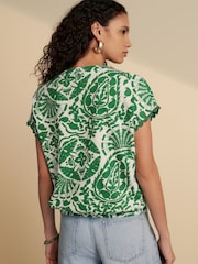 Green Print Short Sleeve Bubblehem 100% Cotton T-Shirt - Image 2 of 9