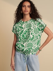 Green Print Short Sleeve Bubblehem 100% Cotton T-Shirt - Image 3 of 9