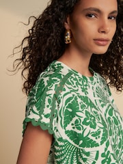 Green Print Short Sleeve Bubblehem 100% Cotton T-Shirt - Image 4 of 9