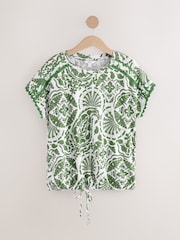 Green Print Short Sleeve Bubblehem 100% Cotton T-Shirt - Image 6 of 9