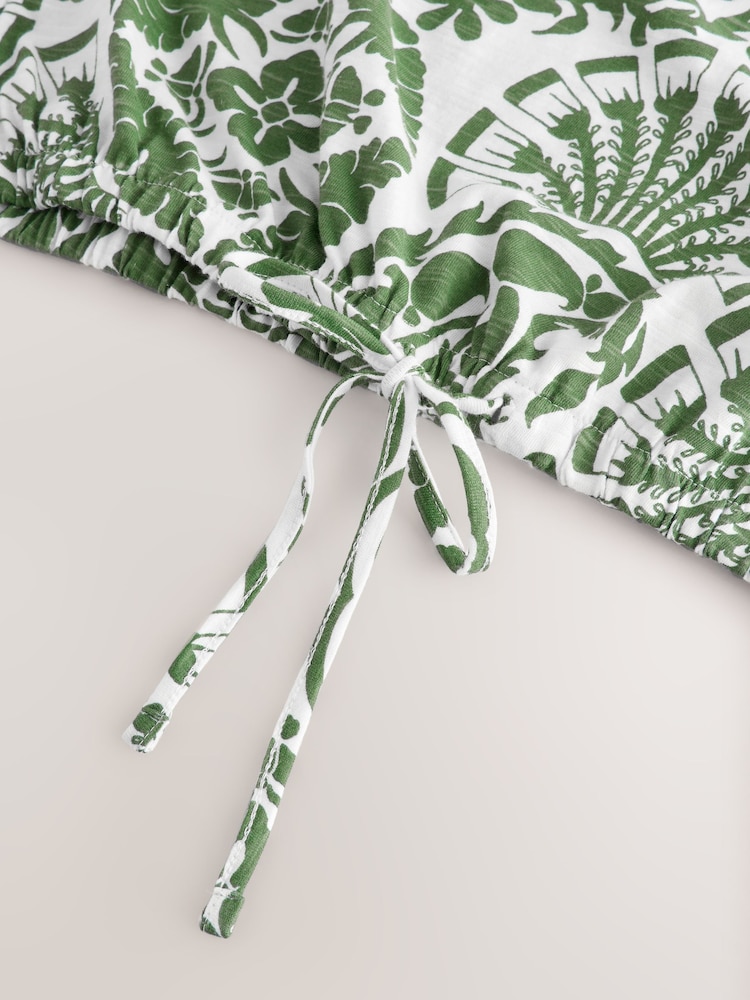 Green Print Short Sleeve Bubblehem 100% Cotton T-Shirt - Image 8 of 9