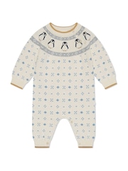 MORI Cream Penguin FairIsle Pattern Knitted 100% Organic Cotton Christmas Romper - Image 4 of 4