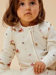 MORI Cream Jolly Journey Cotton & Bamboo Zip Up Christmas Sleepsuit - Image 1 of 7