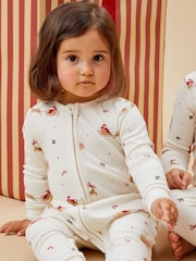 MORI Cream Jolly Journey Cotton & Bamboo Zip Up Christmas Sleepsuit - Image 4 of 7