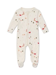 MORI Cream Jolly Journey Cotton & Bamboo Zip Up Christmas Sleepsuit - Image 5 of 7