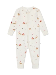 MORI Cream Jolly Journey Cotton & Bamboo Zip Up Christmas Sleepsuit - Image 6 of 7
