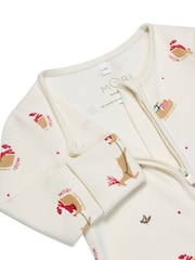 MORI Cream Jolly Journey Cotton & Bamboo Zip Up Christmas Sleepsuit - Image 7 of 7