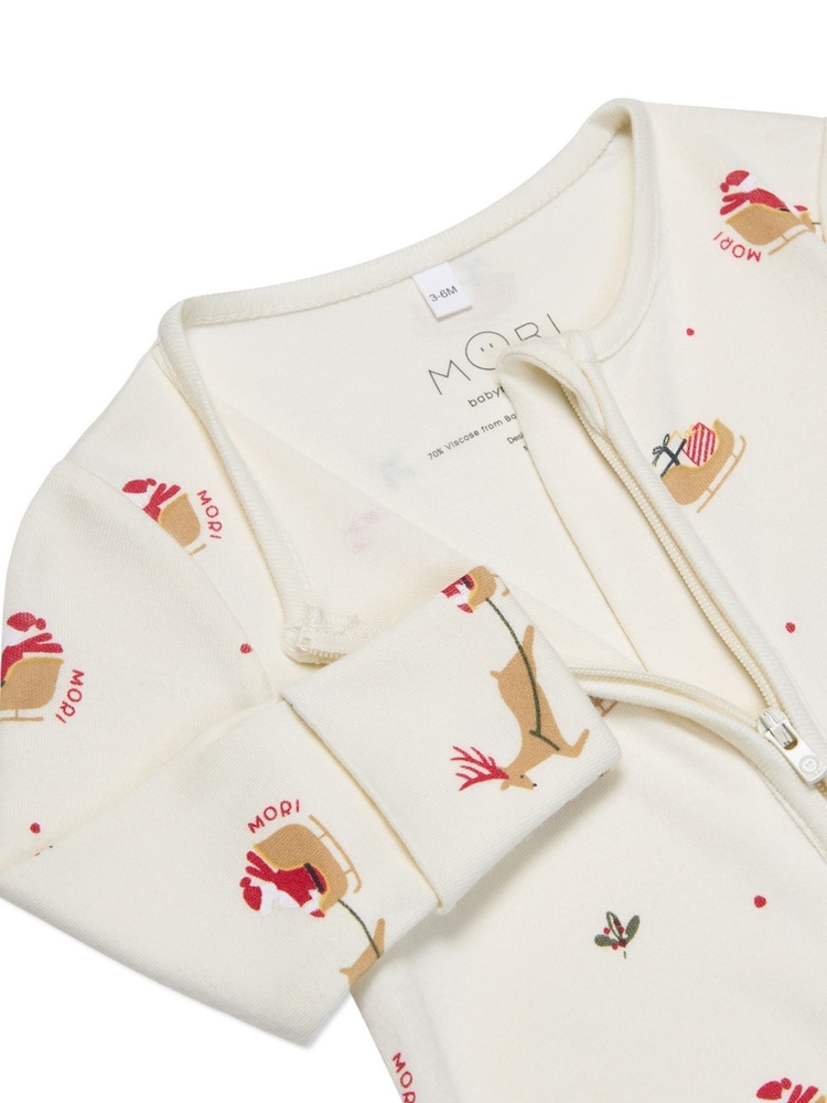 MORI Cream Jolly Journey Cotton & Bamboo Zip Up Christmas Sleepsuit - Image 7 of 7