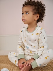 MORI Cream Safari Print Viscose Cotton Blend Zip Up Pyjama Set - صورة 1 من 3