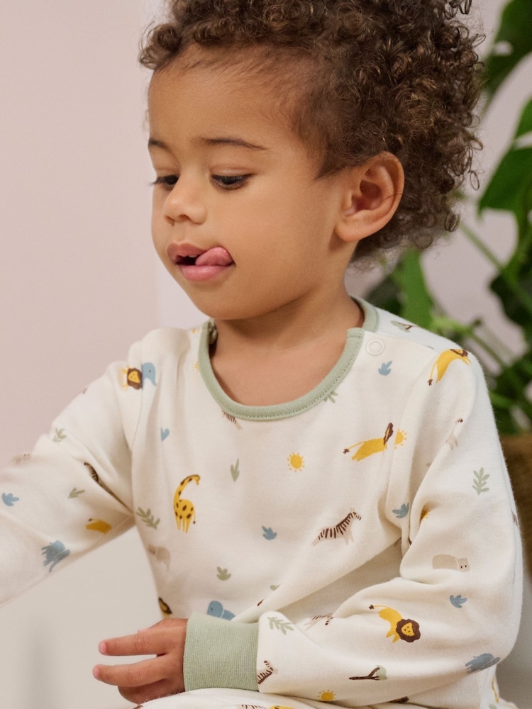 MORI Cream Safari Print Viscose Cotton Blend Zip Up Pyjama Set - صورة 2 من 3
