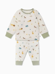 MORI Cream Safari Print Viscose Cotton Blend Zip Up Pyjama Set - صورة 3 من 3