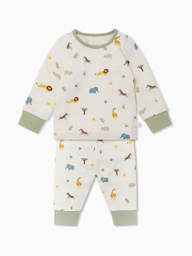 MORI Cream Safari Print Viscose Cotton Blend Zip Up Pyjama Set - صورة 3 من 3