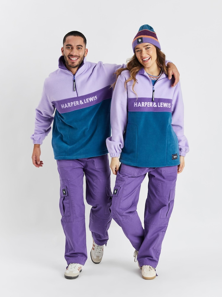 Harper & Lewis Purple Lavender Mellow 1/4 Zip Fleece - Image 2 of 6