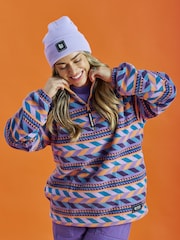 Harper & Lewis Purple Purple Raine Retro Pattern Quarter Zip Fleece - Image 1 of 7