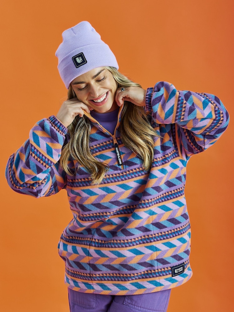 Harper & Lewis Purple Purple Raine Retro Pattern Quarter Zip Fleece - Image 1 of 7