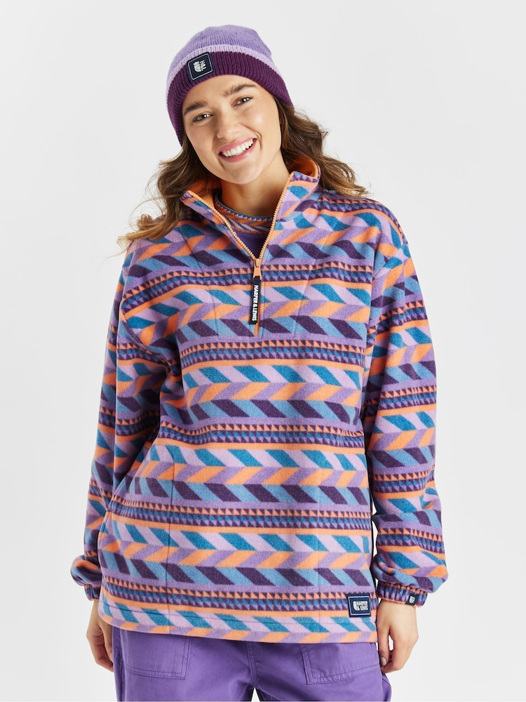 Harper & Lewis Purple Purple Raine Retro Pattern Quarter Zip Fleece - Image 2 of 7