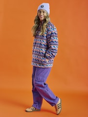Harper & Lewis Purple Purple Raine Retro Pattern Quarter Zip Fleece - Image 3 of 7