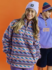 Harper & Lewis Purple Purple Raine Retro Pattern Quarter Zip Fleece - Image 5 of 7