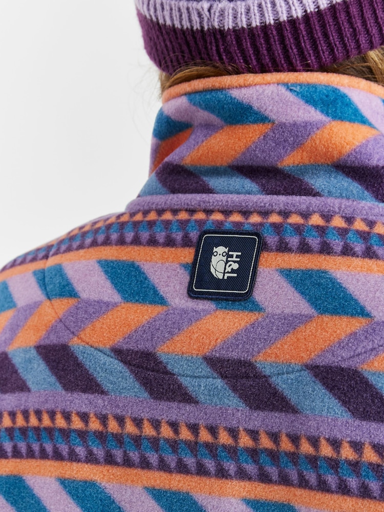 Harper & Lewis Purple Purple Raine Retro Pattern Quarter Zip Fleece - Image 6 of 7