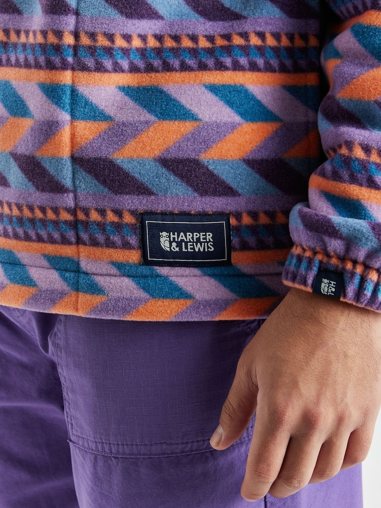 Harper & Lewis Purple Purple Raine Retro Pattern Quarter Zip Fleece - Image 7 of 7