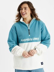 Harper & Lewis Blue Berkley 1/4 Zip Fleece - Image 4 of 7