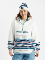 Harper & Lewis Cream Bronte Retro Pattern Quarter vetoketjullinen fleece - Kuva 1 / 7