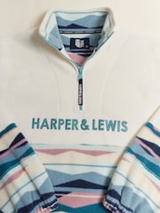 Harper & Lewis Cream Bronte Retro Pattern Quarter vetoketjullinen fleece - Kuva 6 / 7