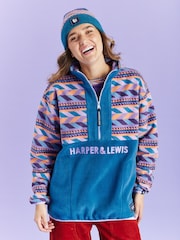 Harper & Lewis Purple Sloan Retro Pattern 1/4 Zip Fleece - Image 1 of 7