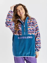 Harper & Lewis Purple Sloan Retro Pattern 1/4 Zip Fleece - Image 5 of 7