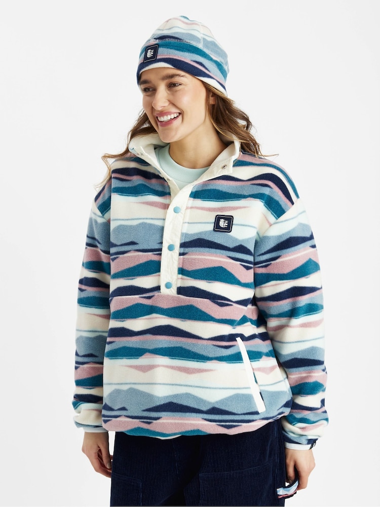 Harper & Lewis Cream Tallow Retro Pattern Popper Neck Fleece - Image 1 of 5