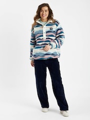 Harper & Lewis Cream Tallow Retro Pattern Popper Neck Fleece - Image 2 of 5