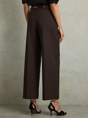 Reiss Chocolate Brown Myrtle Petite Twill Culotte Trousers - Image 5 of 7