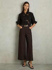 Reiss Chocolate Brown Myrtle Twill Culotte Trousers - Image 1 of 6