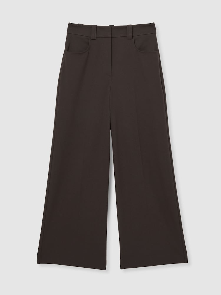 Reiss Chocolate Brown Myrtle Twill Culotte Trousers - Image 2 of 6